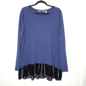 Soft Surroundings Wool Blend Sweater Size L Velvet Peplum Trim Long Sleeve Knit